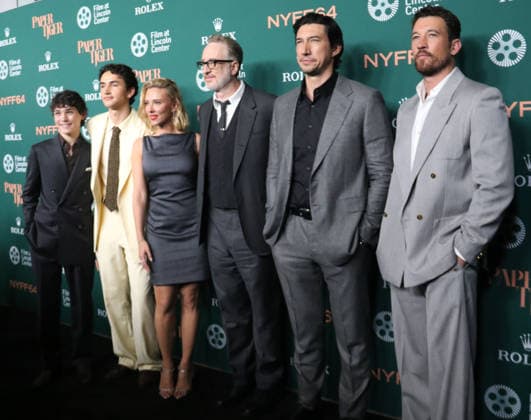 New York September 25, 2026. Roman Engel, Gavin Goudey, Scarlett Johansson, James Gray, Adam Driver and Miles Teller attend 64th New York Film Festival - NYFF64, Open Night premiere of Paper Tiger at Alice Tully Hall Lincoln Center in New York. September 25,2026. Copyright: xRWx