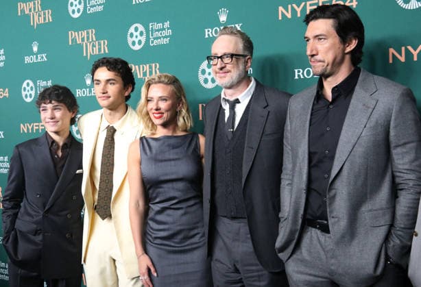 New York September 25, 2026. Roman Engel, Gavin Goudey, Scarlett Johansson, James Gray, Adam Driver and Miles Teller attend 64th New York Film Festival - NYFF64, Open Night premiere of Paper Tiger at Alice Tully Hall Lincoln Center in New York. September 25,2026. Copyright: xRWx