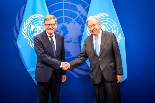 Bundesaussenminister Johann Wadephul trifft UN-Generalsekretaer Guterres bei der UN-Generalversammlung New York, 26.09.2026. UN-Hauptquartier Fotografiert im Auftrag des Auswaertigen Amtes. New York New York Copyright: xDominikxButzmannx