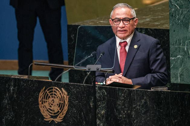 September 26, 2026, New York, New York, United States: Prime Minister of Belize JOHN BRICENO addresses the General Debate of the 81st UN General Assembly, highlighting the priorities of Belize and other Small Island Developing States, including climate vulnerability, development and climate finance, protection of oceans and biodiversity, regional security and the need for a more equitable international financial system. New York United States - ZUMAo116 20260926_znp_o116_011 Copyright: xBiancaxOterox