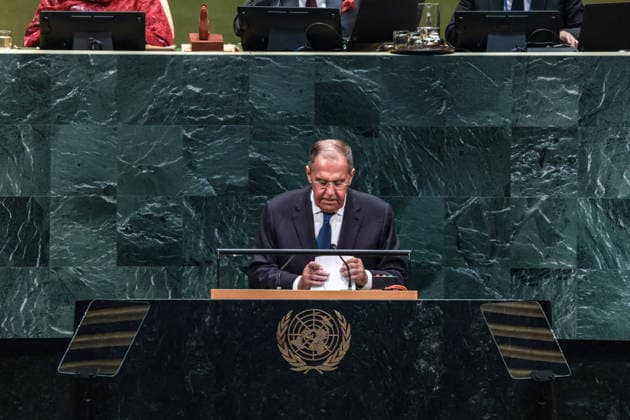 September 26, 2026, New York, New York, United States: Russian Foreign Minister SERGEY LAVROV folds his prepared remarks at the podium after addressing the General Debate of the 81st UN General Assembly. LavrovÃ¢â‚¬â ¢s appearance comes amid continuing tensions over RussiaÃ¢â‚¬â ¢s war in Ukraine, European security and relations with the United States, as Moscow continues an intensive round of diplomacy during UNGA81. New York United States - ZUMAo116 20260926_znp_o116_055 Copyright: xBiancaxOterox