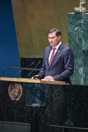 September 26, 2026, New York, New York, United States: MAXIM RYZHENKOV, Minister of Foreign Affairs of Belarus, addresses the General Debate of the 81st UN General Assembly, with Belarus highlighting opposition to unilateral sanctions, Eurasian security and its push for a more multipolar international order and greater cooperation among developing countries. New York United States - ZUMAo116 20260926_znp_o116_114 Copyright: xBiancaxOterox
