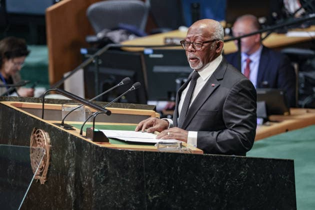 September 26, 2026, New York, New York, United States: LEJEUNE MBELLA MBELLA, Minister of External Relations of Cameroon, addresses the General Debate of the 81st UN General Assembly as the personal representative of President Paul Biya, with Cameroon focusing on African security and regional cooperation, development partnerships and strengthening its diplomatic and economic relations with international partners. New York United States - ZUMAo116 20260926_znp_o116_179 Copyright: xBiancaxOterox