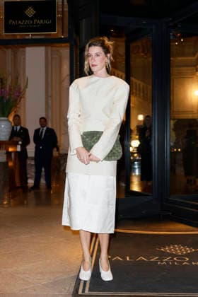 MFW Spring Summer 2027 Bottega Veneta leaving MP MILAN, ITALY - SEPTEMBER 26: Caterina De Angelis leaves her hotel to attending Bottega Veneta fashion show during the Milan Fashion Week - Womenswear Spring Summer 2027 on September 24, 2026 in Milan, Italy. Photo by Marco Piovanotto Abacapress.com Milan Italy  Copyright: xPiovanottoxMarco ABACAx