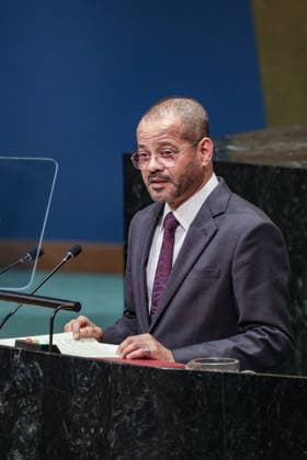 September 26, 2026, New York, New York, United States: SAYYID BADR BIN HAMAD BIN HAMOOD ALBUSAIDI, Foreign Minister of Oman, addresses the General Debate of the 81st UN General Assembly, as Oman continues diplomatic efforts to de-escalate regional tensions, maintain dialogue between opposing sides and safeguard maritime navigation and energy supplies through the Strait of Hormuz. New York United States - ZUMAo116 20260926_znp_o116_140 Copyright: xBiancaxOterox