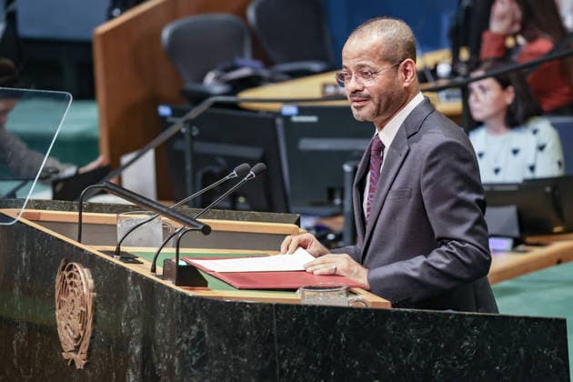September 26, 2026, New York, New York, United States: SAYYID BADR BIN HAMAD BIN HAMOOD ALBUSAIDI, Foreign Minister of Oman, addresses the General Debate of the 81st UN General Assembly, as Oman continues diplomatic efforts to de-escalate regional tensions, maintain dialogue between opposing sides and safeguard maritime navigation and energy supplies through the Strait of Hormuz. New York United States - ZUMAo116 20260926_znp_o116_141 Copyright: xBiancaxOterox