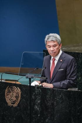 September 26, 2026, New York, New York, United States: MOHAMAD HAJI HASAN, Minister of Foreign Affairs of Malaysia, addresses the General Debate of the 81st UN General Assembly, with Malaysia highlighting Palestine and Gaza, respect for international law, UN Security Council reform, the development gap and the need for stronger multilateral cooperation. New York United States - ZUMAo116 20260926_znp_o116_137 Copyright: xBiancaxOterox
