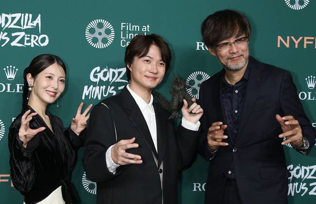 NEW YORK, NY - SEPTEMBER 26: Minami Hamabe, RyÃ»nosuke Kamiki, Takashi Yamazaki at the Godzilla Minus Zero Red Carpet during the 64th New York Film Festival at Alice Tully Hall, Lincoln Center on September 26, 2026 in New York City. Copyright: xRWx