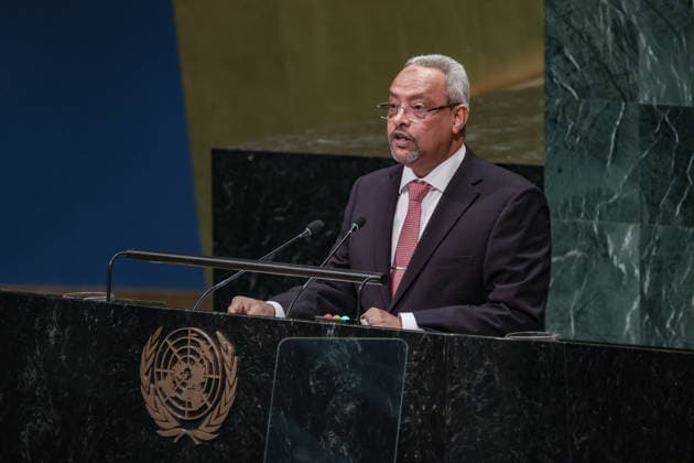 September 26, 2026, New York, New York, United States: ABDOULKADER HOUSSEIN OMAR, Minister of Foreign Affairs and International Cooperation of Djibouti, addresses the General Debate of the 81st UN General Assembly, with Djibouti highlighting peace and security in the Horn of Africa, the conflict in Sudan, Palestine and the need for stronger regional and multilateral cooperation. New York United States - ZUMAo116 20260926_znp_o116_129 Copyright: xBiancaxOterox