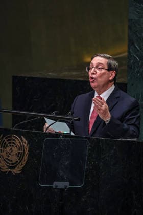 September 26, 2026, New York, New York, United States: BRUNO EDUARDO RODRIGUEZ PARRILLA, Minister of Foreign Affairs of Cuba, addresses the General Debate of the 81st UN General Assembly, denouncing intensified US economic and energy pressure on Cuba and defending Cuban sovereignty, days after the Cuban delegation walked out during US President Donald TrumpÃ¢â‚¬â ¢s address to the Assembly. New York United States - ZUMAo116 20260926_znp_o116_047 Copyright: xBiancaxOterox