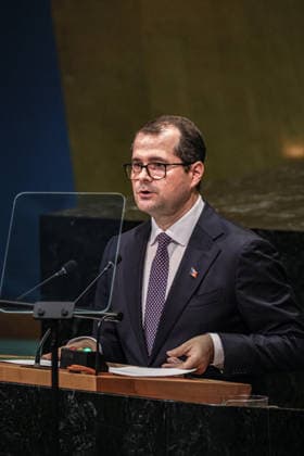 September 26, 2026, New York, New York, United States: Prime Minister of Moldova VASILE TOFAN delivers his first address to the UN General Assembly during the General Debate of its 81st session. Tofan, who took office in July 2026, focused on MoldovaÃ¢â‚¬â ¢s European path, regional security and democratic development amid the continuing war in neighbouring Ukraine and pressure from Russia. New York United States - ZUMAo116 20260926_znp_o116_024 Copyright: xBiancaxOterox