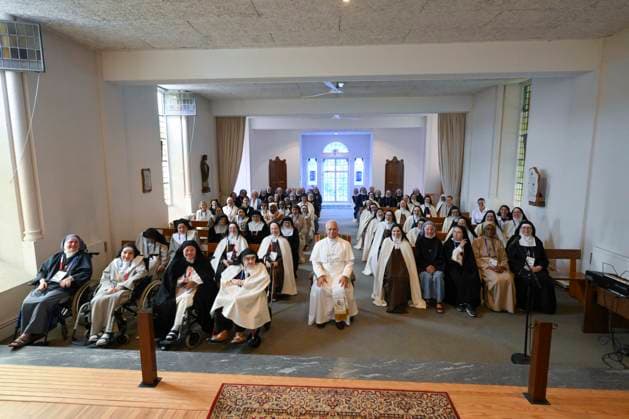 POPE LEO XIV MEETS CONTEMPLATIVE NUNS AT THE CARMEL OF LOURDES France, Lourdes, Vatican, 2026 9 27 Private meeting of Pope Leo XIV with contemplative nuns at the Carmel Monastery of Lourdes. EDITORIAL USE ONLY - NO BOOKS Copyright: xVATICANxMEDIA xCatholicxPressxPhotox