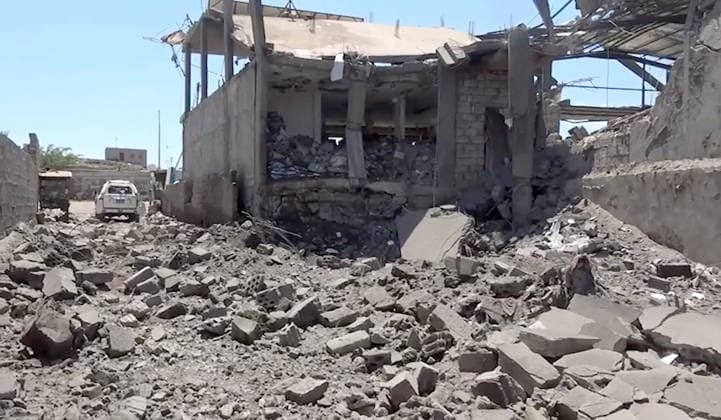 (260927) -- TAIZ, Sept. 27, 2026 -- This handout screenshot provided by the Houthi Media Center on Sept. 27, 2026 shows the destruction after an alleged Saudi airstrike targeted a market in Taiz. At least seven people were killed and 40 others wounded in airstrikes in Yemen s southwestern province of Taiz on Sunday, Houthi-run media reported. (Houthi Media Center Handout via Xinhua) YEMEN-TAIZ PROVINCE-AIRSTRIKES YinxKe 
