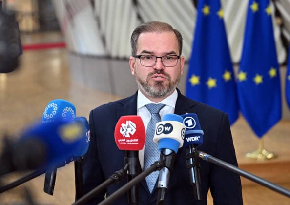 Defense Ministers of EU meeting in Brussels BRUSSELS, BELGIUM - SEPTEMBER 28: Lithuanian Defense Minister Robertas Kaunas makes statements to the press ahead of the first official meeting of Defense ministers of European Union (EU) countries after the summer break in Brussels, Belgium on September 28, 2026. Dursun Aydemir Anadolu Brussels Belgium. Editorial use only. Please get in touch for any other usage.  Copyright: x2026xAnadoluxDursunxAydemirx