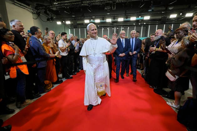 POPE LEO XIV AT INTERRELIGIOUS MEETING IN METZ France, Metz, Vatican, 2026 9 28 Interreligious meeting with Pope Leo XIV at the Robert Schuman Congress Center in Metz. EDITORIAL USE ONLY - NO BOOKS Copyright: xVATICANxMEDIA xCatholicxPressxPhotox