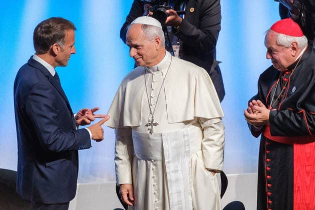 RECORD DATE NOT STATED The Pope in Metz Photo by Arnaud BEINAT Maxppp September 28, 2026, Metz, Moselle, Lorraine, Grand Est, France Address by Pope Leo XIV at the Robert Schuman Convention Center, in the presence of French President Emmanuel Macron and Catholic Cardinal Jean Marc Aveline, President of the French Bishops’ Conference  Copyright: xMAXPPPxArnaudxBeinatx ABE260928-01 ABE260928-01