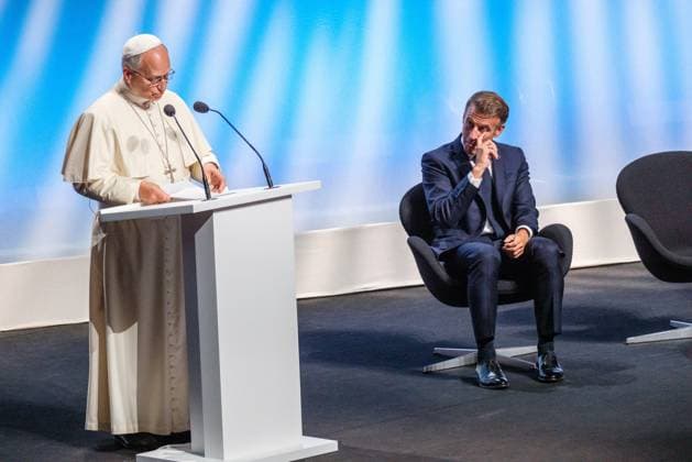 RECORD DATE NOT STATED The Pope in Metz Photo by Arnaud BEINAT Maxppp September 28, 2026, Metz, Moselle, Lorraine, Grand Est, France Address by Pope Leo XIV at the Robert Schuman Convention Center, in the presence of French President Emmanuel Macron and Catholic Cardinal Jean Marc Aveline, President of the French Bishops’ Conference  Copyright: xMAXPPPxArnaudxBeinatx ABE260928-11 ABE260928-11