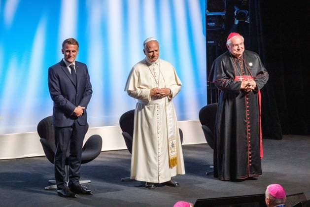 RECORD DATE NOT STATED The Pope in Metz Photo by Arnaud BEINAT Maxppp September 28, 2026, Metz, Moselle, Lorraine, Grand Est, France Address by Pope Leo XIV at the Robert Schuman Convention Center, in the presence of French President Emmanuel Macron and Catholic Cardinal Jean Marc Aveline, President of the French Bishops’ Conference  Copyright: xMAXPPPxArnaudxBeinatx ABE260928-16 ABE260928-16