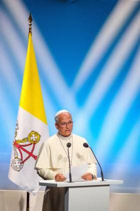 RECORD DATE NOT STATED The Pope in Metz Photo by Arnaud BEINAT Maxppp September 28, 2026, Metz, Moselle, Lorraine, Grand Est, France Address by Pope Leo XIV at the Robert Schuman Convention Center, in the presence of French President Emmanuel Macron and Catholic Cardinal Jean Marc Aveline, President of the French Bishops’ Conference, Metz, France, September 28, 2026 Pope Leo XIV delivers a speech at the Robert Schuman Convention Center in Metz, in the presence of French President Emmanuel Macron and Cardinal Jean Marc Aveline, President of the French Bishops’ Conference, during the Pope’s four-day apostolic visit to France Copyright: xMAXPPPxArnaudxBeinatx ABE260928-04 ABE260928-04