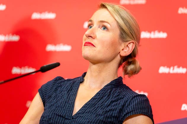 Ines Schwerdtner EUR, Deutschland, Berlin, 28.09.2026: Pressekonferenz von Ines Schwerdtner Vorsitzende der Partei Die Linke im Karl-Liebknecht-Haus zu aktuellen Themen: Anzeige gegen BM Dobrindt,Pflegereform, Enteignung bzw. Vergesellschaftung und der Rücktritt von Jens Spahn.