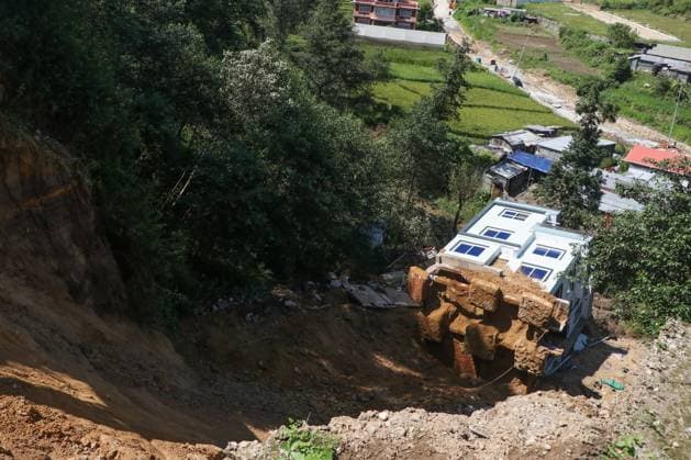 September 28, 2026, Dhapakhel, Nepal: A house lies partially collapsed after a landslide triggered by heavy rainfall in Dhapakhel, Lalitpur, Nepal. The landslide swept through the area following intense rain, damaging property and leaving residents assessing the aftermath. Dhapakhel Nepal - ZUMAq101 20260928_zna_q101_009 Copyright: xShankarxBhujelx