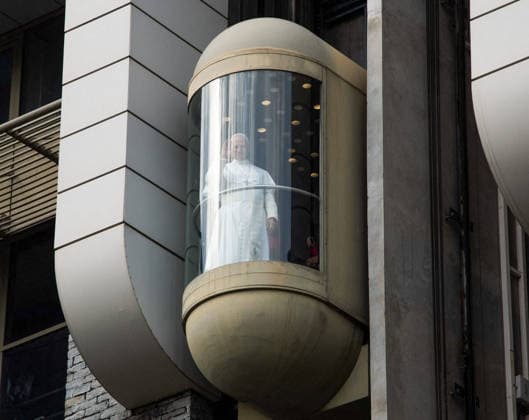 Pope Leo XIV Visits Lourdes Pope Leo XIV salutes pilgrims from a transparent elevator during his apostolic journey to Lourdes, France on September 27, 2026, as a crowd of faithful and pilgrims gather to meet him. Photo by Glorieux P ANDBZ ABACAPRESS.COM Lourdes France  Copyright: xANDBZ ABACAx