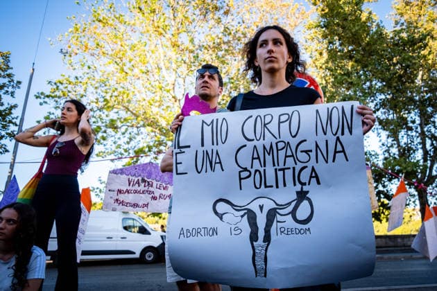 September 28, 2026, Rome, Rm, Italy: To mark International Safe Abortion Day, the feminist and transfeminist movement Non Una Di Meno (Not One Less) is holding a rally outside the Ministry of Health, reiterating their call for The right to free, safe, and accessible abortion for everyone who requests it . My body is not a political campaign reads the sign. Rome Italy  - ZUMAg256 20260928_znp_g256_010 Copyright: xMarcoxDixGianvitox