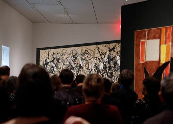 Guess view the art of Lee Krasner (1908–1984) and Jackson Pollock (1912–1956) when they attend a press preview for Krasner and Pollock: Past Continuous at The Met Fifth Avenue at The Metropolitan Museum of Art on Monday, September, 28 2026 in New York City. Krasner and Pollock: Past Continuous is the first major New York presentation devoted to either artist in more than 20 years. Featuring over 120 works, it is the first exhibition to look at the full arc of their careers together.  NYP20260928122 JOHNxANGELILLO