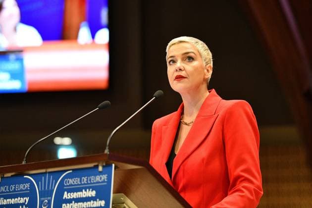 Vaclav Havel Human Rights Prize ceremony held in Strasbourg STRASBOURG, FRANCE - SEPTEMBER 28: Belarusian human rights activist and 2021 Vaclav Havel Human Rights Prize laureate Maria Kalesnikava makes a speech during the 2026 prize ceremony at the Palais de l Europe in Strasbourg, France on September 28, 2026. Ahmet Sel Anadolu Strasbourg France. Editorial use only. Please get in touch for any other usage.  Copyright: x2026xAnadoluxAhmetxSelx
