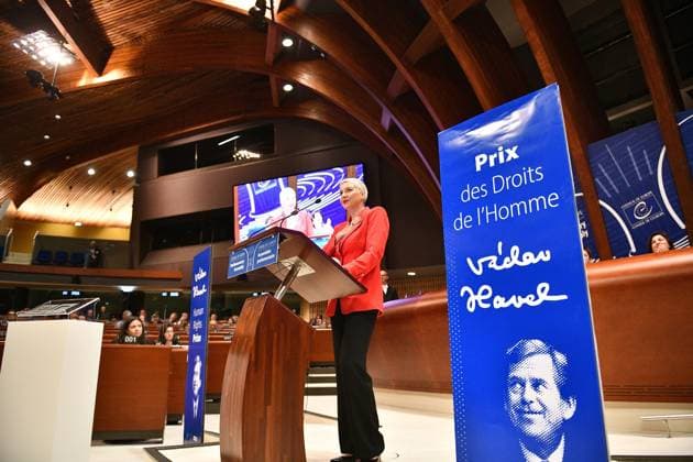 Vaclav Havel Human Rights Prize ceremony held in Strasbourg STRASBOURG, FRANCE - SEPTEMBER 28: Belarusian human rights activist and 2021 Vaclav Havel Human Rights Prize laureate Maria Kalesnikava makes a speech during the 2026 prize ceremony at the Palais de l Europe in Strasbourg, France on September 28, 2026. Ahmet Sel Anadolu Strasbourg France. Editorial use only. Please get in touch for any other usage.  Copyright: x2026xAnadoluxAhmetxSelx
