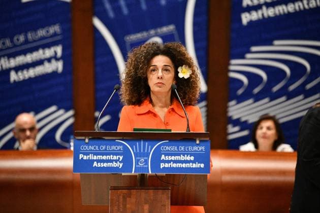 Vaclav Havel Human Rights Prize ceremony held in Strasbourg STRASBOURG, FRANCE - SEPTEMBER 28: Iranian-American journalist, author, and women s rights activist Masih Alinejad, a finalist for the 2026 Vaclav Havel Human Rights Prize, speaks during the award ceremony at the Palais de l Europe in Strasbourg, France on September 28, 2026. Ahmet Sel Anadolu Strasbourg France. Editorial use only. Please get in touch for any other usage.  Copyright: x2026xAnadoluxAhmetxSelx