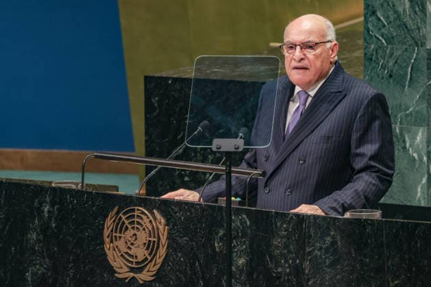 September 28, 2026, New York, New York, United States: Algerian Minister of State and Foreign Minister AHMED ATTAF addresses the General Assembly during the official final day of the General Debate of the 81st UN General Assembly. Attaf called for rebuilding trust between states and reform of the UN system, including a more representative Security Council, while addressing Palestine, Western Sahara, instability in the Sahel and escalating regional tensions. New York United States  - ZUMAo116 20260928_znp_o116_001 Copyright: xBiancaxOterox