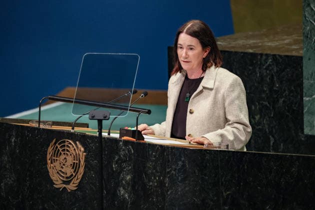 September 28, 2026, New York, New York, United States: New Zealand Permanent Representative to the UN VICTORIA LOUISE HALLUM addresses the General Assembly during the official final day of the General Debate of the 81st UN General Assembly. Hallum represented New Zealand as the debate drew to a close, with the country emphasizing the importance of an effective multilateral system, international law, UN reform and the interests of Pacific states. New York United States  - ZUMAo116 20260928_znp_o116_035 Copyright: xBiancaxOterox