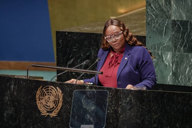 September 28, 2026, New York, New York, United States: Grenada Permanent Representative to the UN INGRID JACKSON addresses the General Assembly during the official final day of the General Debate of the 81st UN General Assembly. Jackson highlighted the vulnerabilities facing Small Island Developing States, including climate change, debt and access to development finance, while calling for a more equitable multilateral system that gives small and vulnerable states a stronger voice in global decision-making. New York United States  - ZUMAo116 20260928_znp_o116_044 Copyright: xBiancaxOterox