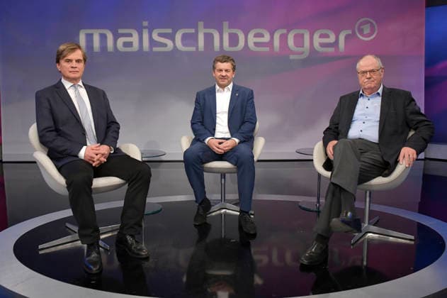Bernd Baumann, Sven Schulze und Peer Steinbrück in der ARD-Talkshow maischberger im Studio Berlin Adlershof. Berlin, 28.09.2026