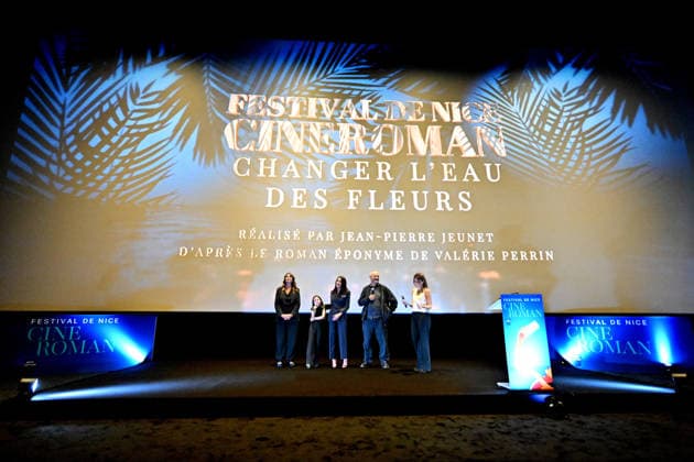 Valérie Perrin, Elodie Batard Gaultier, Leïla Bekhti, and Jean-Pierre Jeunet presented the film *Changer l’eau des fleurs* alongside Nathalie Levy, the host, during the opening night of the 8th edition of the Ciné Roman Festival at the Pathé Gare du Sud cinema in Nice, September 28, 2026 Bruno Bebert Dominique Jacovides Bestimage Opening night of the 8th edition of the Ciné Roman Festival at the Pathé Gare du Sud cinema in Nice, September 28, 2026 NICE France  Copyright: xDominiquexJacovidesx-xBrunoxBebertx xBestimagexDominiquexJacovidesx-xBrunoxBebertx xBestimagex