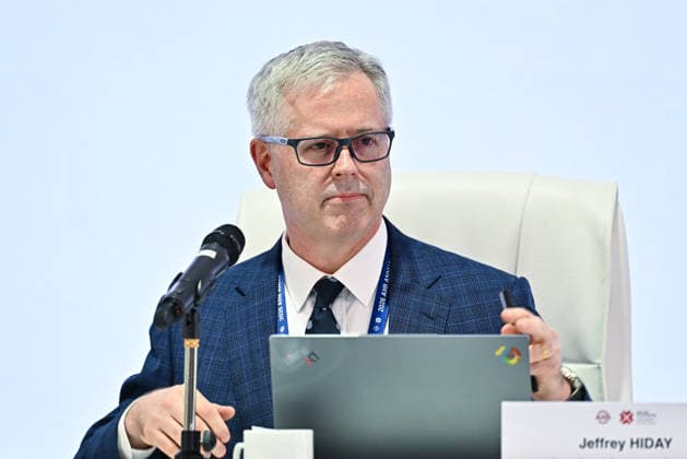 Opening ceremony of the 11th annual meeting of the Asian Infrastructure Investment Bank (AIIB) in Doha Director General, Communications of Asian Infrastructure Investment Bank (AIIB) Jeffrey Hiday (R) during press conference at the 11th Annual Meeting of the Board of Governors of the Asian Infrastructure Investment Bank (AIIB) in Doha,Qatar on September 28, 2026 DOHA Qatar Copyright: xNOUSHADx