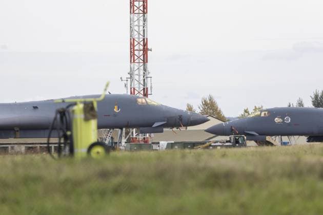 RAF Fairford US airforce bombers at RAF Fairford as security is increased after the arrest of five men  Copyright: xDougxSeeburgx NINTCHDBPICT001111874757