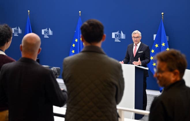 European Commissioner for Internal Affairs and Migration Magnus Brunner in Brussels BRUSSELS, BELGIUM - SEPTEMBER 29: European Commissioner for Internal Affairs and Migration Magnus Brunner speaks during a press conference announcing a five-point plan aimed at strengthening the security of the European Union s external borders in Brussels, Belgium on September 29, 2026. Dursun Aydemir Anadolu Brussels Belgium. Editorial use only. Please get in touch for any other usage.  Copyright: x2026xAnadoluxDursunxAydemirx