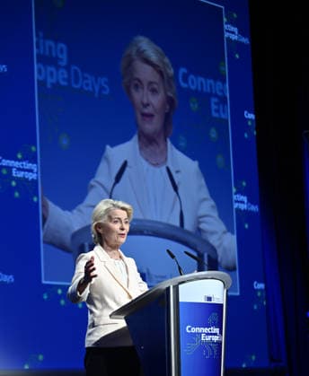European Commission President Ursula von der Leyen BRUSSELS, BELGIUM - SEPTEMBER 29: European Commission President Ursula von der Leyen delivers a speech during the Connecting Europe Day event held in Brussels, Belgium, on September 29, 2026. Dursun Aydemir Anadolu Brussels Belgium. Editorial use only. Please get in touch for any other usage.  Copyright: x2026xAnadoluxDursunxAydemirx