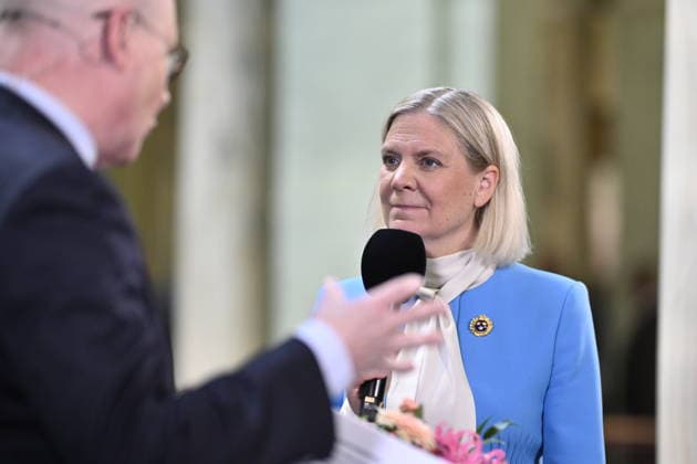 STOCKHOLM, SWEDEN 20260929 Social Democratic Party leader Magdalena Andersson is interviewed by SVT in the Old Parliament Building after the opening of the parliamentary session STOCKHOLM, SWEDEN x10050x  Copyright: xPontusxLundahl TTx RIKSMÖTETS ÖPPNANDE 2026 XHOZKBDnS-c