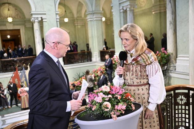 STOCKHOLM, SWEDEN, September 29, 2026. Elisabeth Thand Ringqvist, leader of the Center Party, is interviewed by SVT in the Old Parliament Building following the opening of the parliamentary session. STOCKHOLM, SWEDEN x10050x  Copyright: xPontusxLundahl TTx RIKSMÖTETS ÖPPNANDE 2026 rPW4_8O9Qew