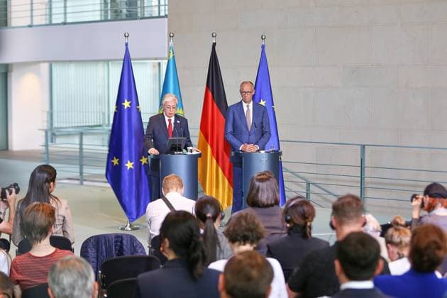 Berlin, Deutschland, 29.09.2026: Bundeskanzleramt: Empfang des Staatspräsidenten Kasachstans: Kassym-Schomart Tokajew und Bundeskanzler Friedrich Merz (CDU) Copyright: xdtsxNachrichtenagenturx dts_136791