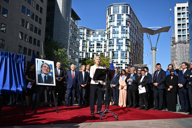Inauguration of David Maria Sassoli Building in Brussels BRUSSELS, BELGIUM - SEPTEMBER 29: European Commission President Ursula von der Leyen delivers a speech at the podium during the inauguration ceremony of the European Parliament building named after former EP President David Maria Sassoli in Brussels, Belgium on September 29, 2026. Dursun Aydemir Anadolu Brussels Belgium. Editorial use only. Please get in touch for any other usage.  Copyright: x2026xAnadoluxDursunxAydemirx