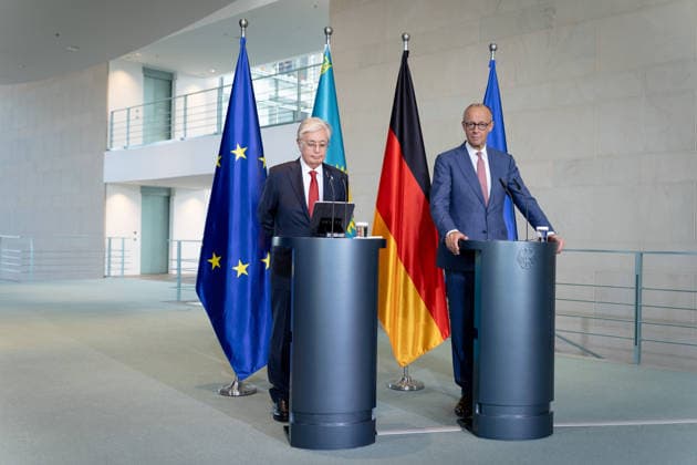 Friedrich Merz, Bundeskanzler, Staatspräsident, Kasachstan, Kassym-Schomart Tokajew Berlin, Bundeskanzleramt, Friedrich Merz, Bundeskanzler, Staatspräsident, Kasachstan, Kassym-Schomart Tokajew Berlin Berlin GER