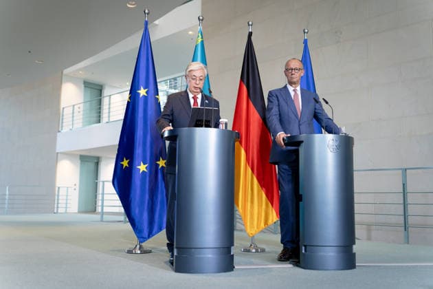 Friedrich Merz, Bundeskanzler, Staatspräsident, Kasachstan, Kassym-Schomart Tokajew Berlin, Bundeskanzleramt, Friedrich Merz, Bundeskanzler, Staatspräsident, Kasachstan, Kassym-Schomart Tokajew Berlin Berlin GER