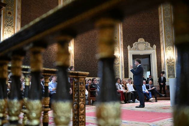 French President Emmanuel Macron delivers a speech to students at a conference titled Democracy, Youth, and Social Media: Meeting the Challenges of the Digital Age at the Complutense University of Madrid, Spain, on September 29, 2026. The French president is on a two-day official visit to Spain. Christian Liewig Bestimage French President Emmanuel Macron delivers a speech to students during a Democracy, youth, and Social Media: Meeting the Challenges of the Digital Age, at the Complutense University of Madrid on September 29, 2026. French President Emmanuel Macron is on a two-day official visit to Spain. Madrid, Spain Copyright: xChristianxLiewigx xBestimagexChristianxLiewigx xBestimagex