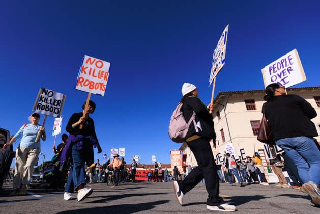 OpenAI DevDay Demonstration in San Francisco SAN FRANCISCO, UNITED STATES - SEPTEMBER 29: Demonstrators gather outside OpenAI DevDay at Fort Mason to call on OpenAI and its CEO Sam Altman to end contracts with the U.S. Military and Immigration and Customs Enforcement, in San Francisco, United States on September 29, 2026. Nikolas Liepins Anadolu San Francisco United States. Editorial use only. Please get in touch for any other usage.  Copyright: x2026xAnadoluxNikolasxLiepinsx