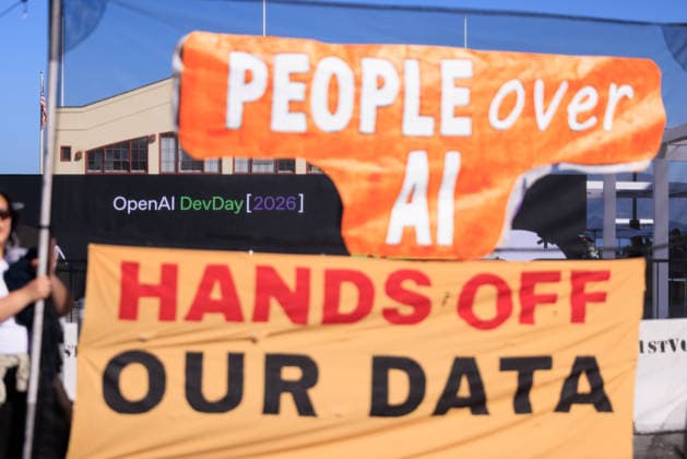 OpenAI DevDay Demonstration in San Francisco SAN FRANCISCO, UNITED STATES - SEPTEMBER 29: Demonstrators gather outside OpenAI DevDay at Fort Mason to call on OpenAI and its CEO Sam Altman to end contracts with the U.S. Military and Immigration and Customs Enforcement, in San Francisco, United States on September 29, 2026. Nikolas Liepins Anadolu San Francisco United States. Editorial use only. Please get in touch for any other usage.  Copyright: x2026xAnadoluxNikolasxLiepinsx