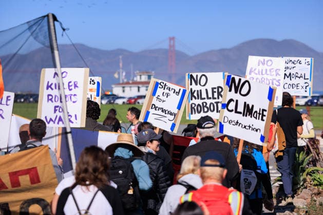 OpenAI DevDay Demonstration in San Francisco SAN FRANCISCO, UNITED STATES - SEPTEMBER 29: Demonstrators gather outside OpenAI DevDay at Fort Mason to call on OpenAI and its CEO Sam Altman to end contracts with the U.S. Military and Immigration and Customs Enforcement, in San Francisco, United States on September 29, 2026. Nikolas Liepins Anadolu San Francisco United States. Editorial use only. Please get in touch for any other usage.  Copyright: x2026xAnadoluxNikolasxLiepinsx